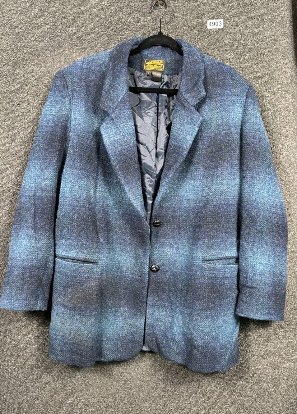 VTG Eddie Bauer Wool Blazer Jacket Womens Size L Blue Striped Two Button Closure